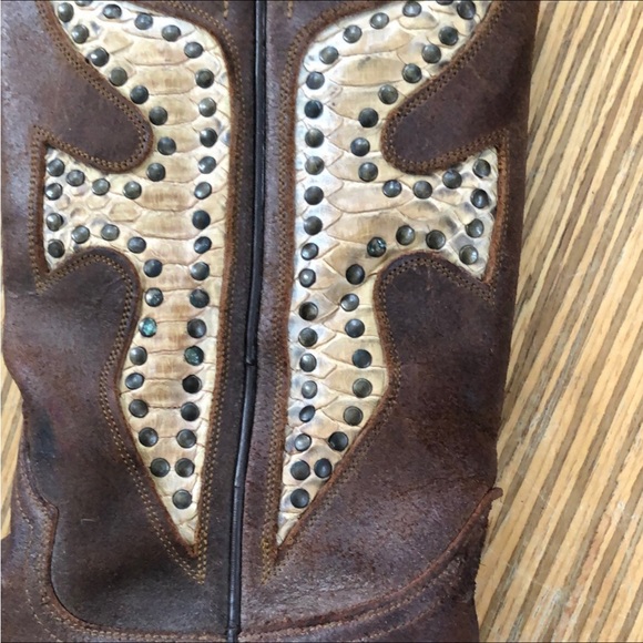 FRYE Brown Distressed Daisy Duke Python Studded Cowboy Boot 
Size 7 - Picture 7 of 10